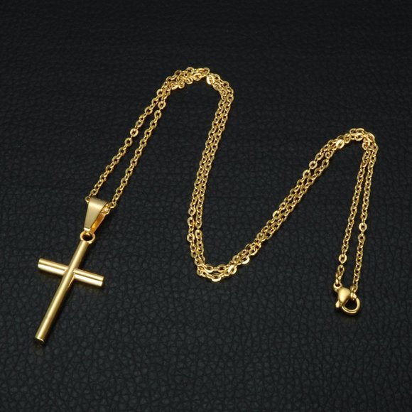 Stainless Steel Gold Plated Cross Necklace with gift bag - Picture 3 of 5